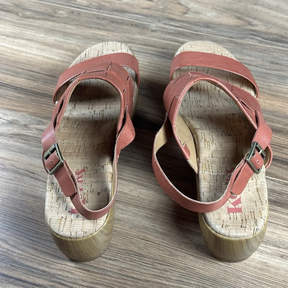 Korks Fraya Platform Wedge Sandals Woman's 8 Open Toe Red/Brown Leather Boho - Picture 5 of 9